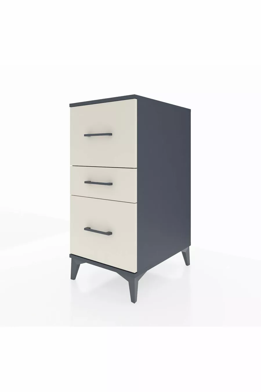 Table de chevet Kronos à 3 tiroirs Anthracite-Pierre de lune