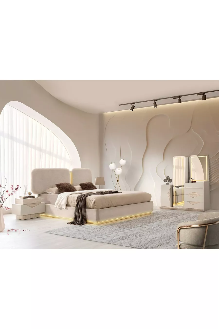 FAS MDF LED-Bett mit Stauraum Schlafzimmer Set