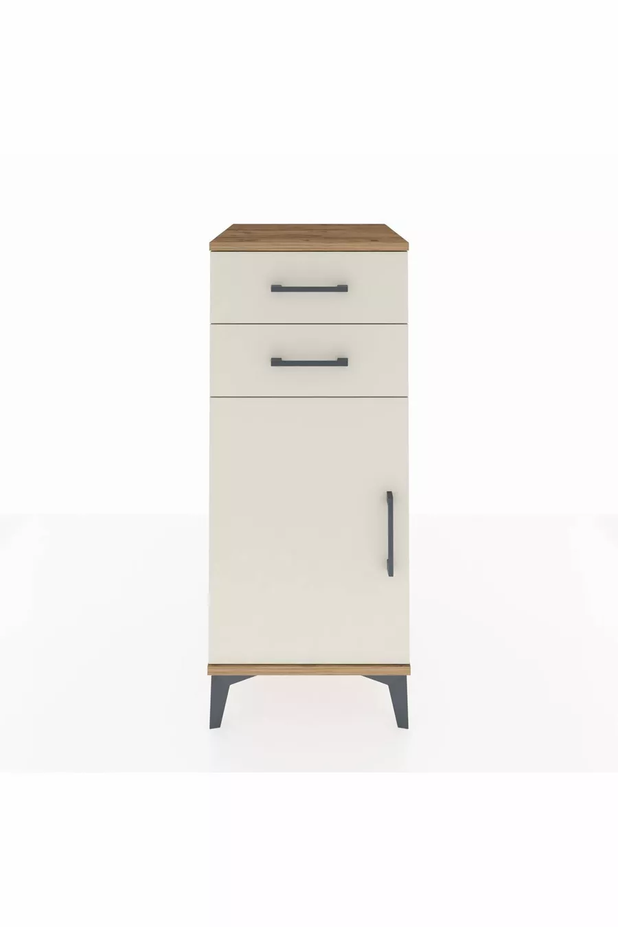 Commode Hyperion avec une étagère, 2 tiroirs et une porte, en pin et chêne