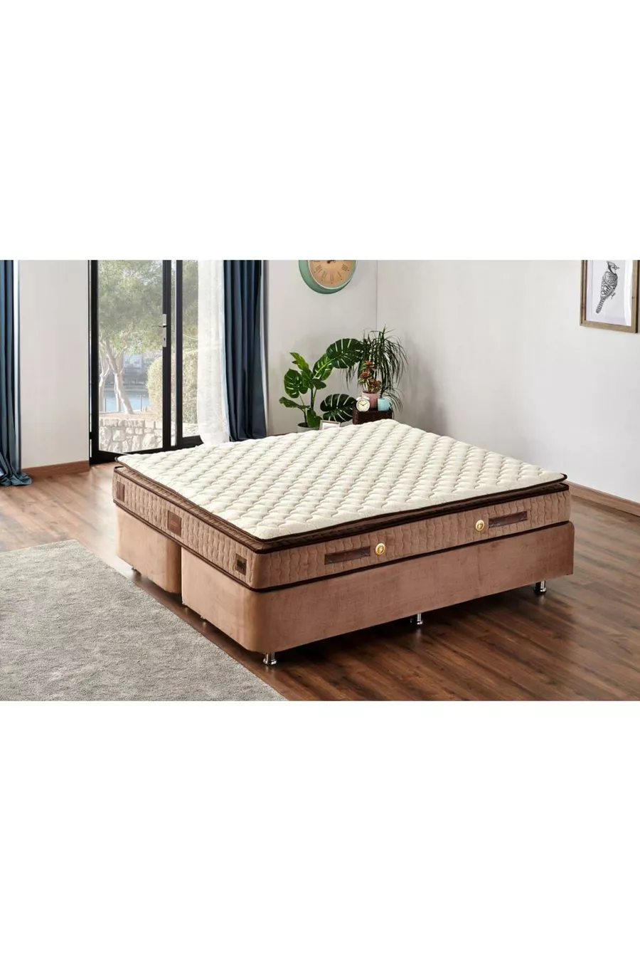 W. Cotton Cm Double Bed Mattress Base Headboard Set - Fabric Base, Headboard, and Bed Set