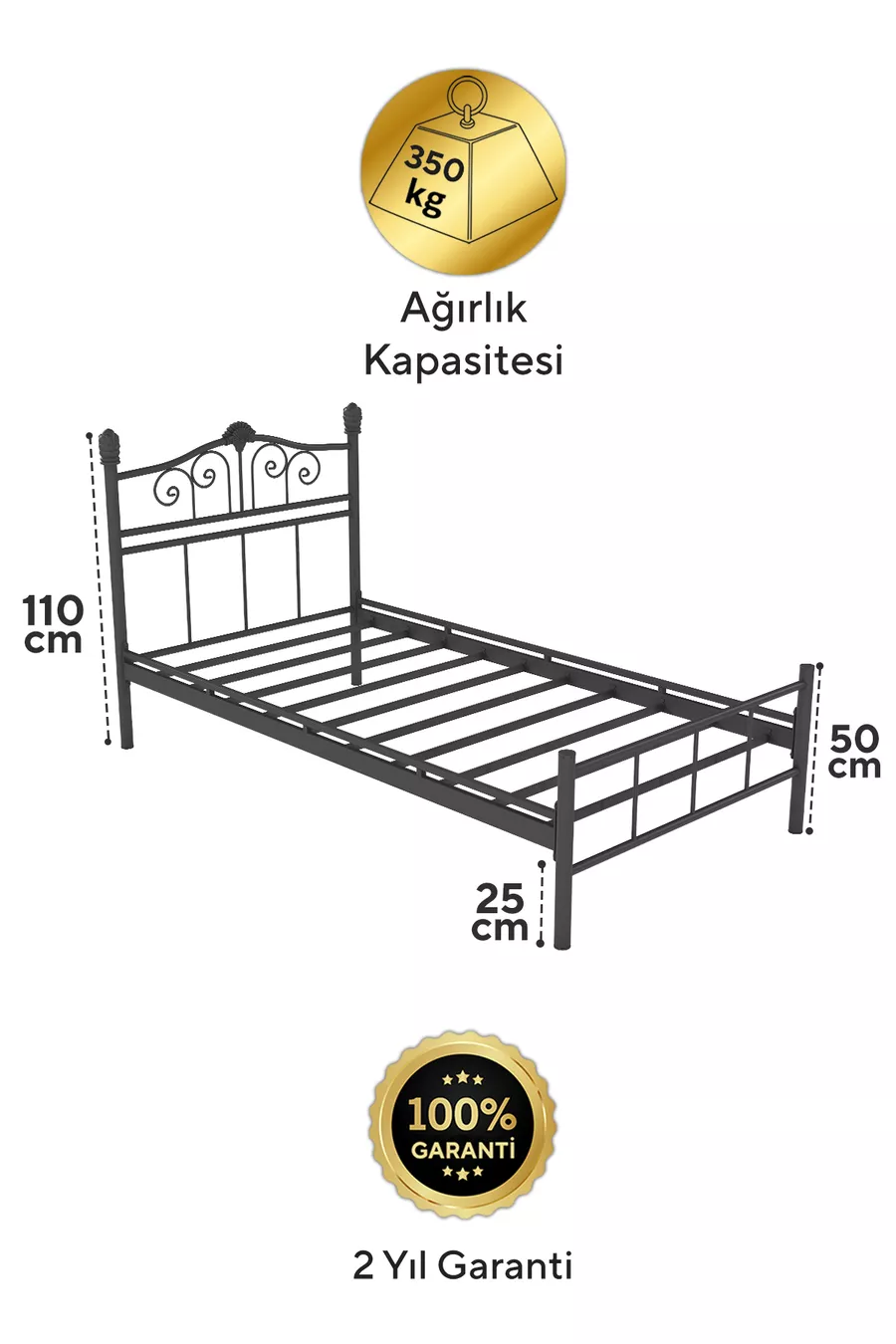 King Ferforje Einzelbett Schwarz Metall