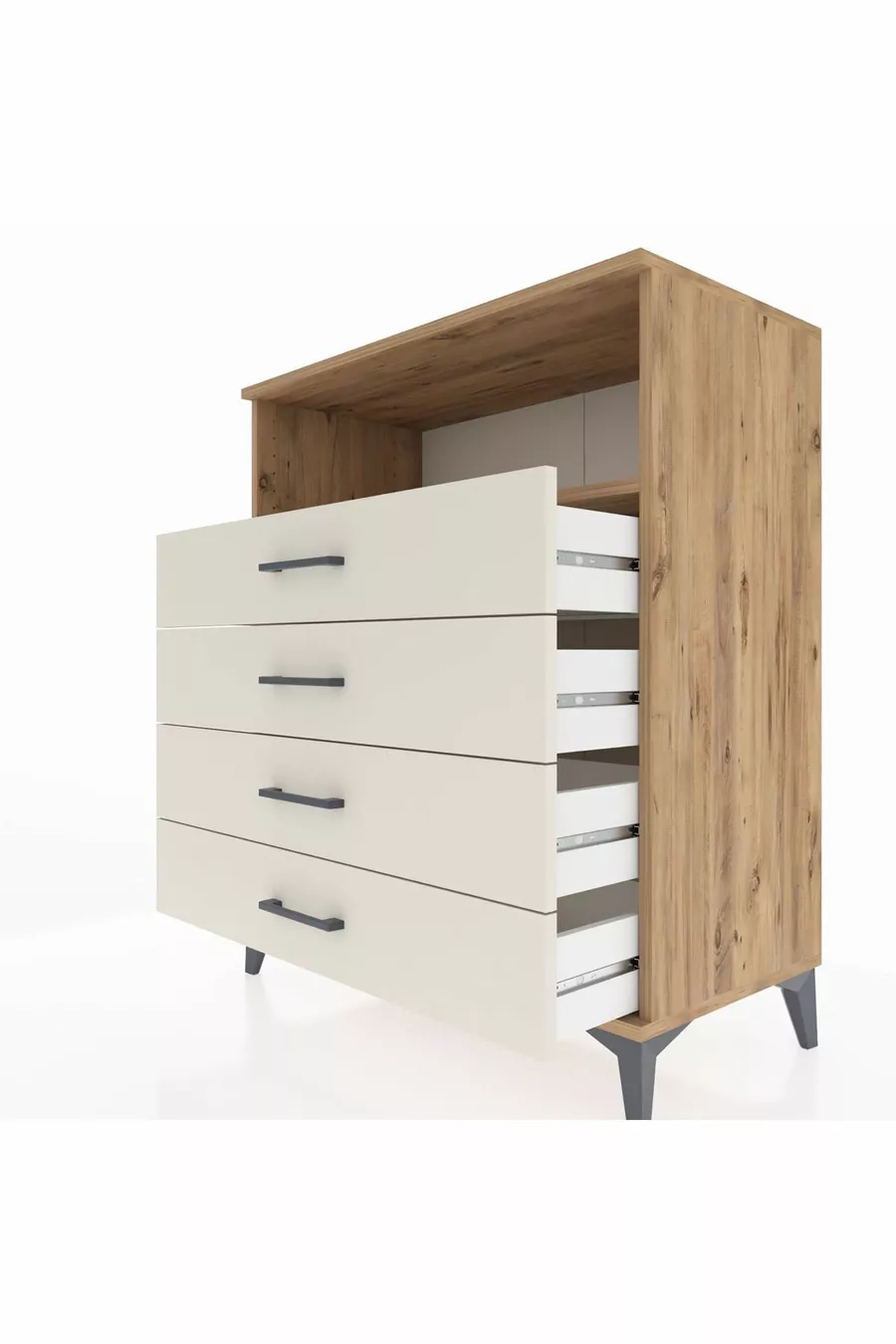 Commode Hyperion à un seul étagère et 4 tiroirs en pin-onyx