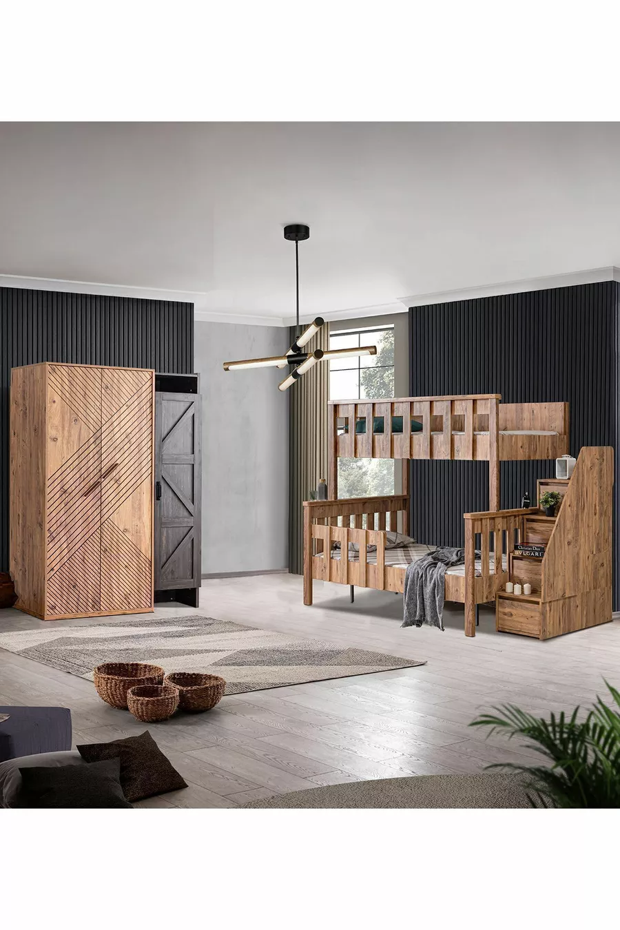 Bunk Bed, Deluxe Detachable Bunk Bed Elite 3-Door Wardrobe