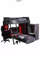 Camera da gioco con letto a castello, letto a castello Gamer con LED, scrivania, armadio e 2 letti comfort