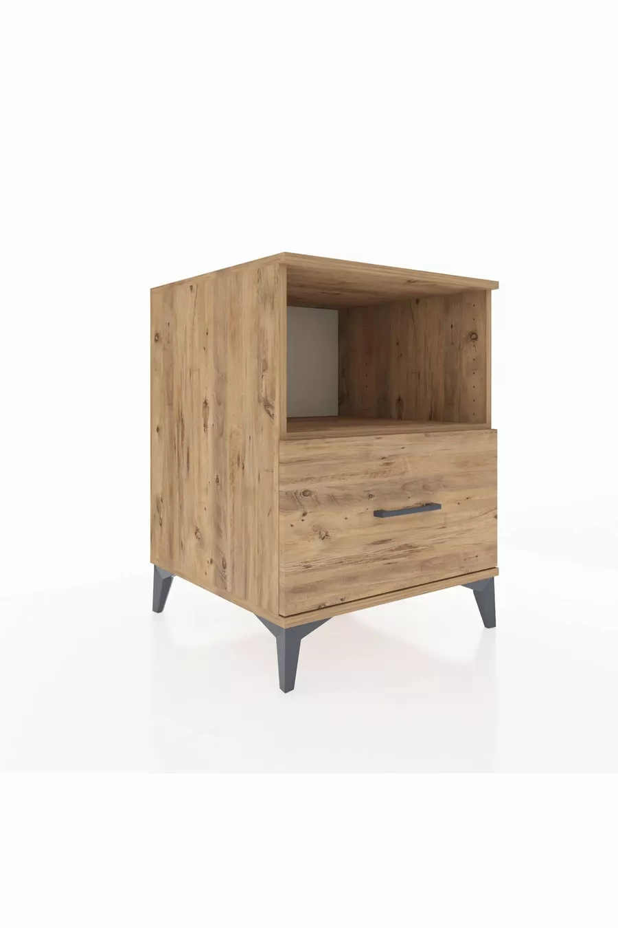 Comodino Kronos con un ripiano e un cassetto in pino-pino