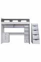 Lit superposé, bureau et bibliothèque Troya - Anthracite, 1 matelas Confort
