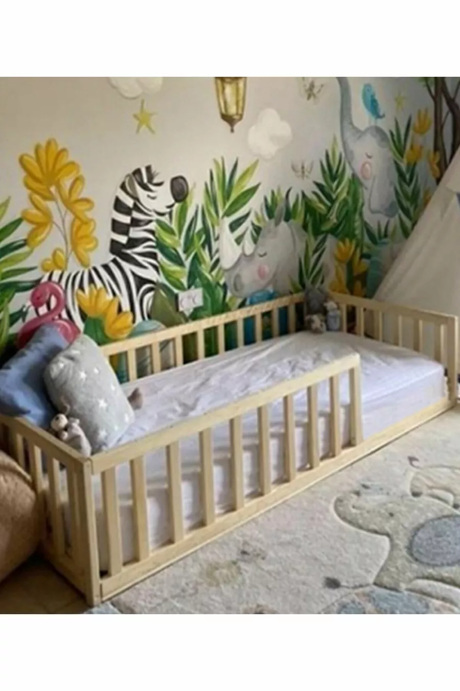 Lit Montessori Unisexe pour Bébé et Enfant en Bois Naturel