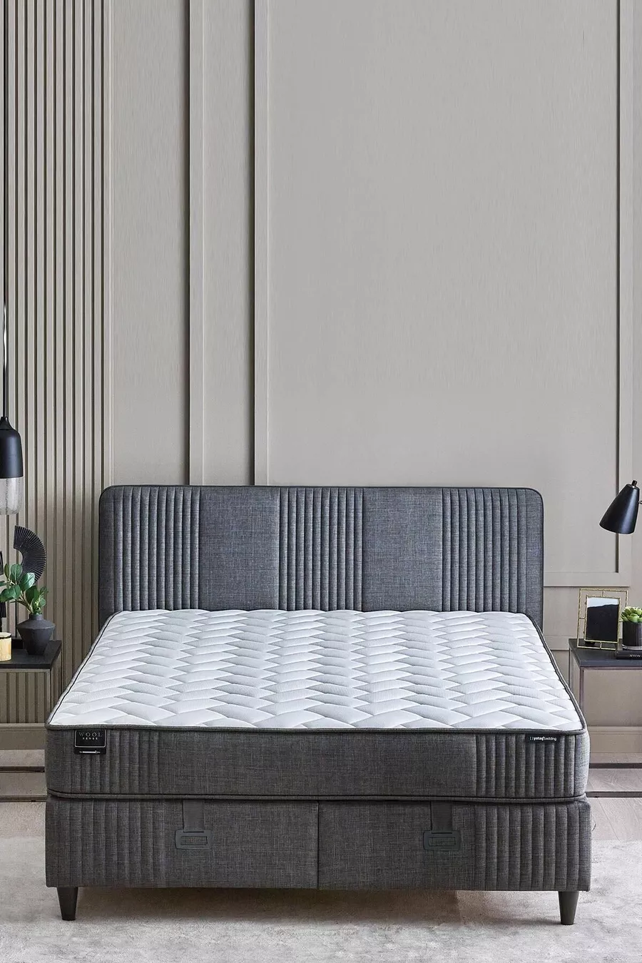 Wool Sense Bettgestell mit Matratze und Kopfteil 3-teiliges Set - Dunkelgrau
