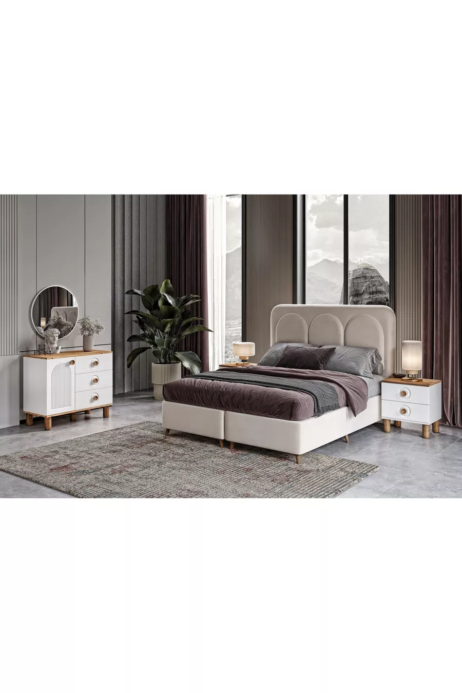 Installation gratuite - Chambre à coucher complète en MDF Flora à 6 portes - Sommier inclus