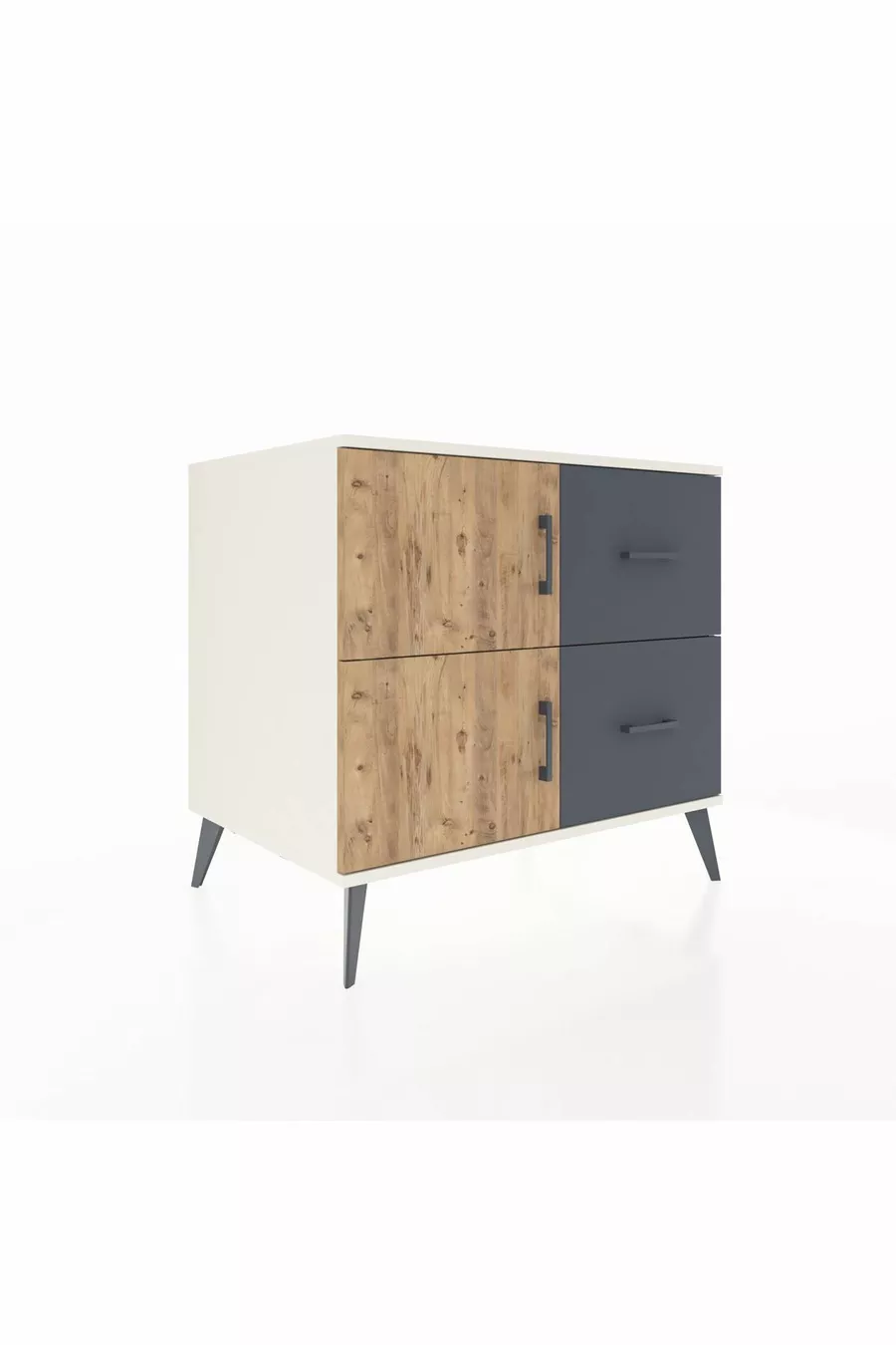 Commode Kronos à une étagère, 2 tiroirs, 2 portes, Pierre de lune/Pin/Anthracite