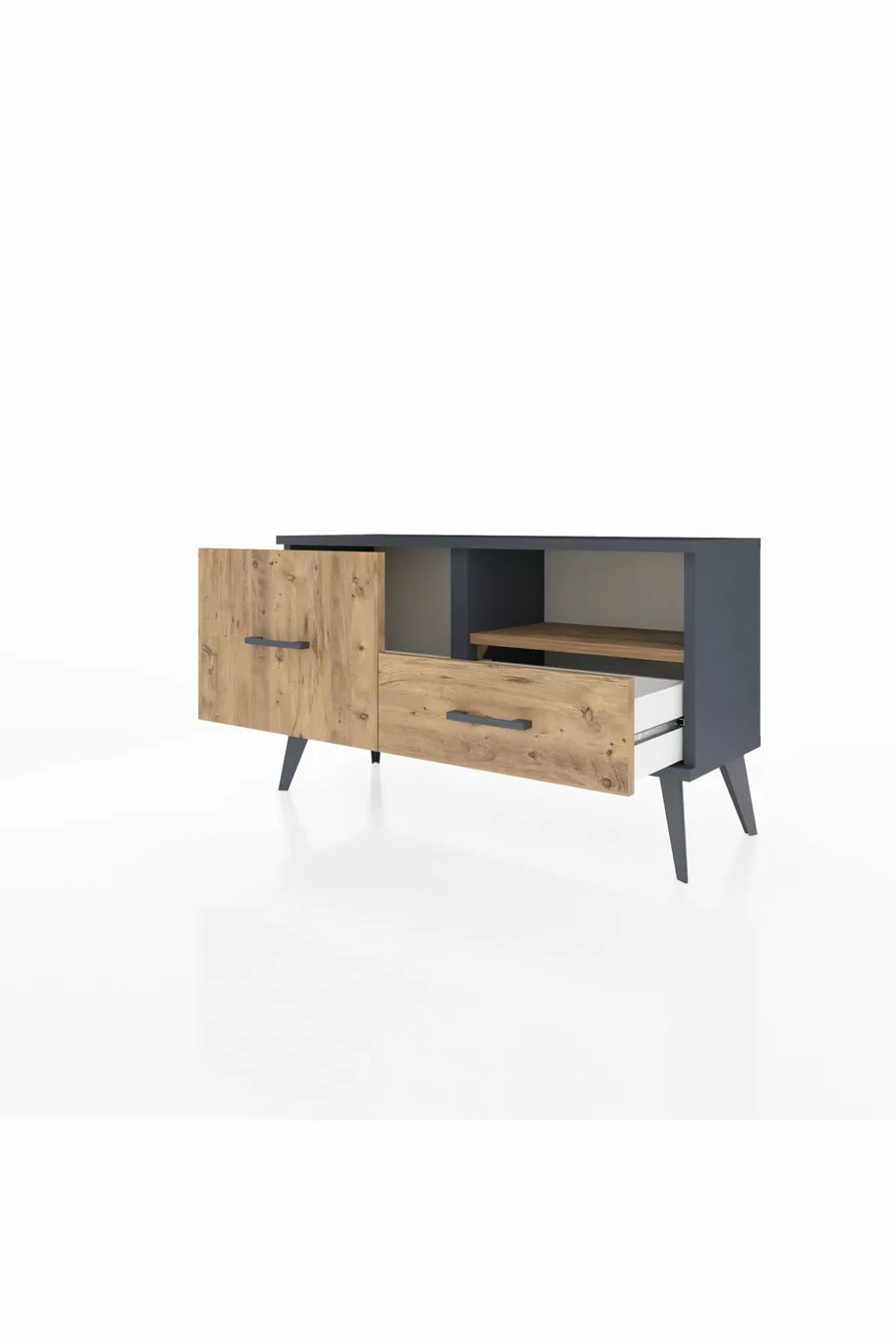 Commode Arges à une étagère et 2 tiroirs Anthracite-Pin