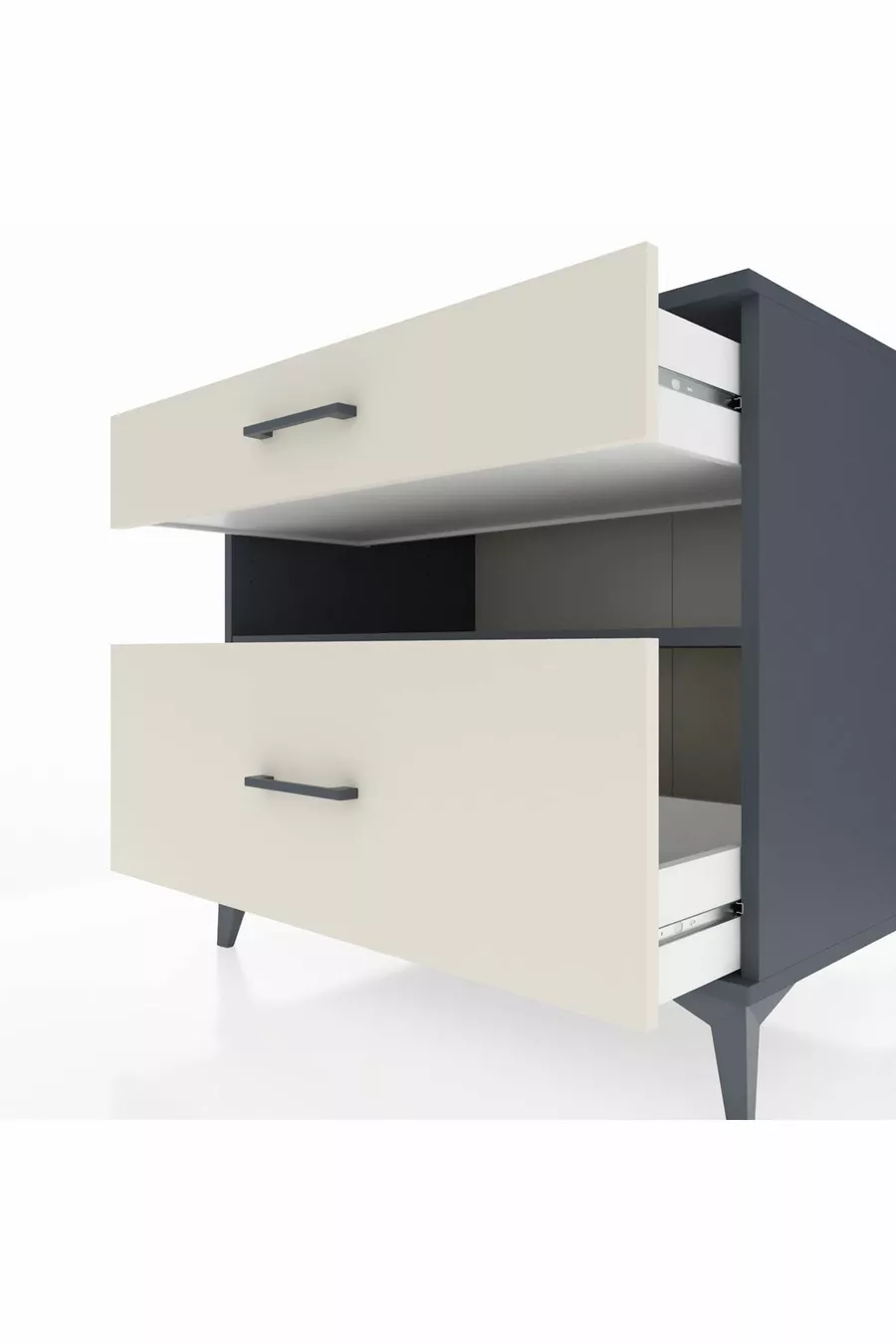 Kronos Kommode mit einem Regal und 2 Schubladen Anthrazit-Stein