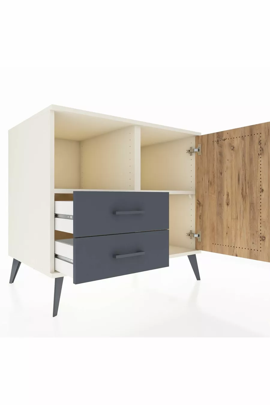 Kronos Dresser with 2 Shelves, 2 Drawers, and 1 Single Door, Moonstone-Pine/Anthracite
