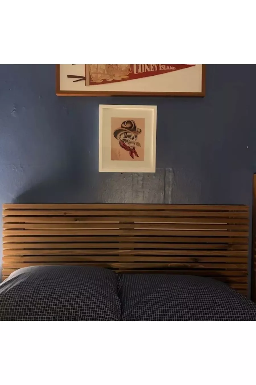 2 Têtes de lit en bois massif avec étagères, couleur noyer, cm x cm, couleur noyer massif