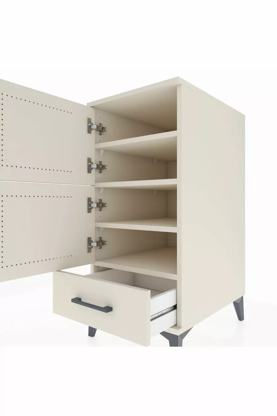Kronos Table de chevet avec 4 étagères, 1 tiroir et 1 porte, Pierre de Lune-Pier de Lune