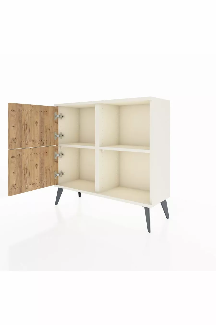 Commode Arges à 2 étagères et 2 portes, couleur Pierre de Lune-Pin/Pierre de Lune