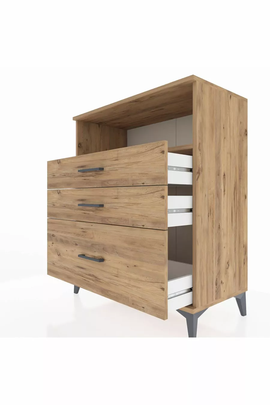 Commode Hyperion à un seul étagère et 3 tiroirs en pin-pin