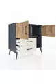 Commode Hyperion 2 étagères 2 tiroirs 2 portes Anthracite-Pin/Gris pierre