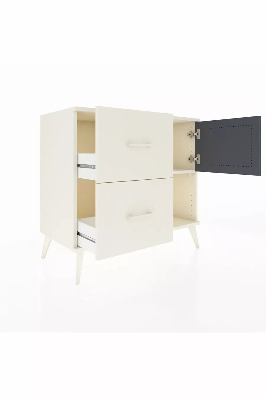 Commode Hyperion avec une seule étagère, 2 tiroirs et une porte, Pierre de Lune-Anthracite/Pierre de Lune
