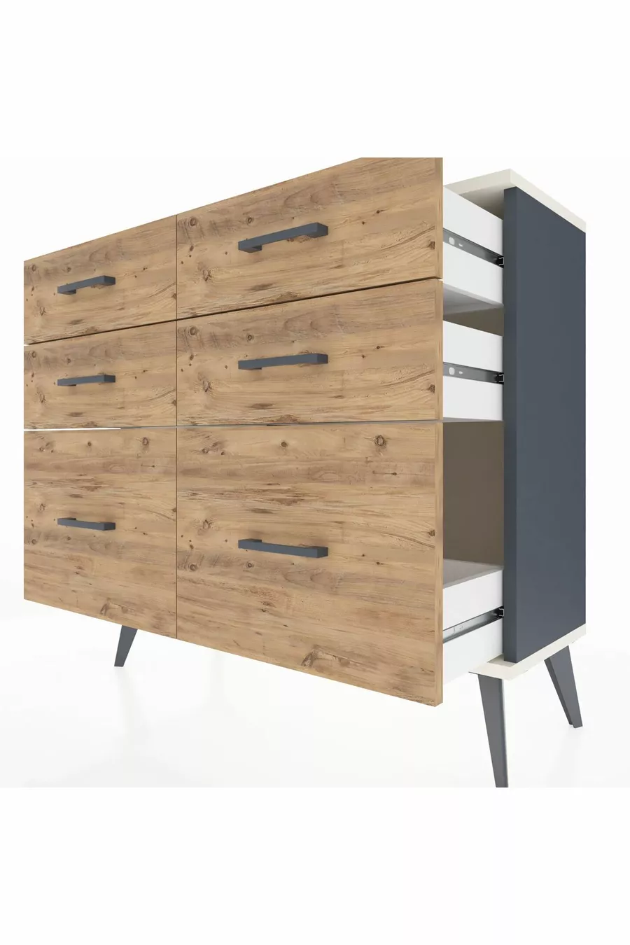Arges Kommode 6 Schubladen Anthrazit-Stein/Pinie