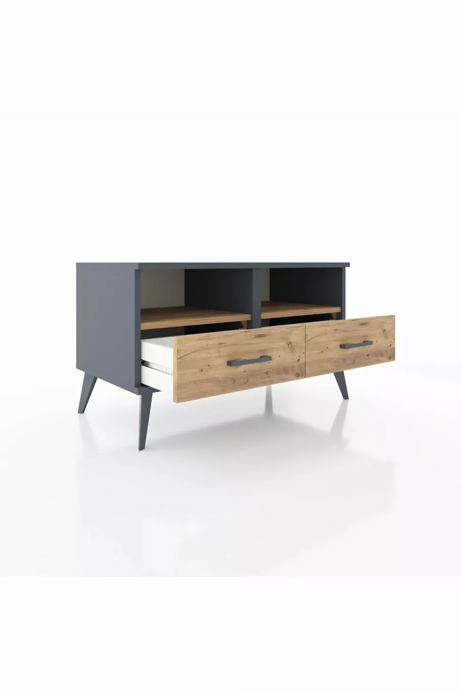 Commode Hyperion 2 étagères 2 tiroirs Anthracite-Pin