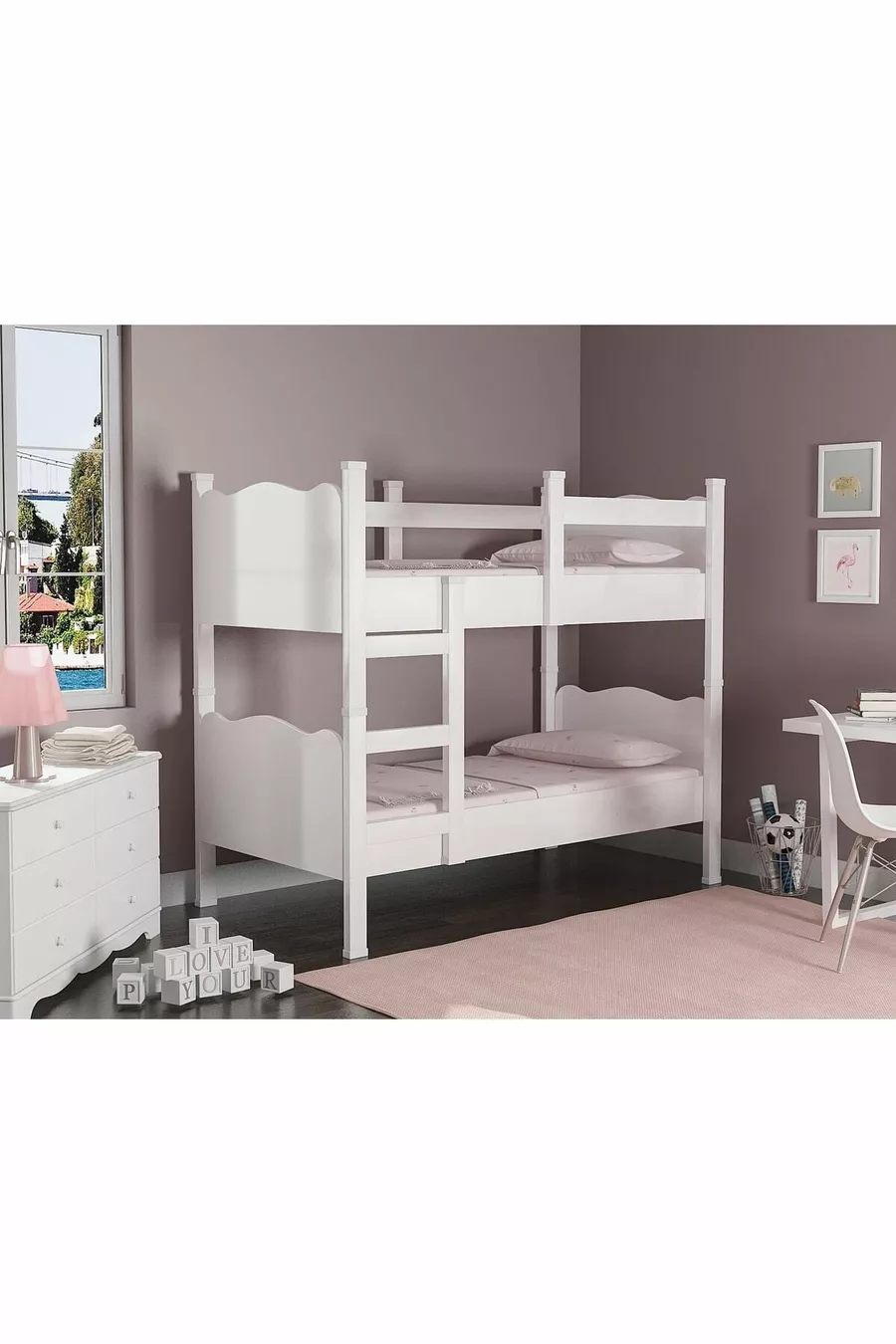 Lit superposé Cozy avec échelle amovible cm (panneau MDF porteur - 2 options de couleur)