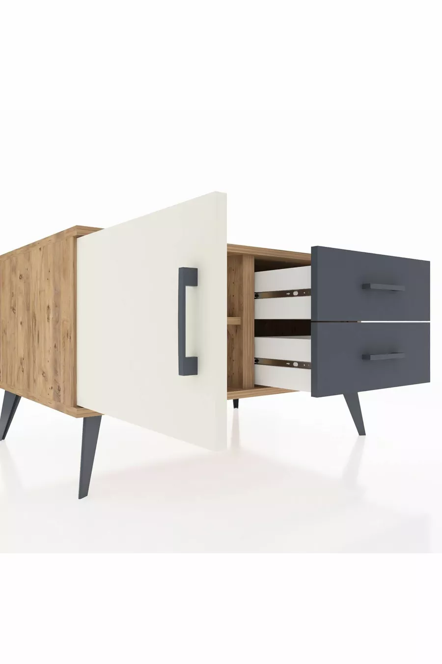 Kronos Dresser Single Shelf with 2 Drawers and 1 Door Pine-Ash/Anthracite