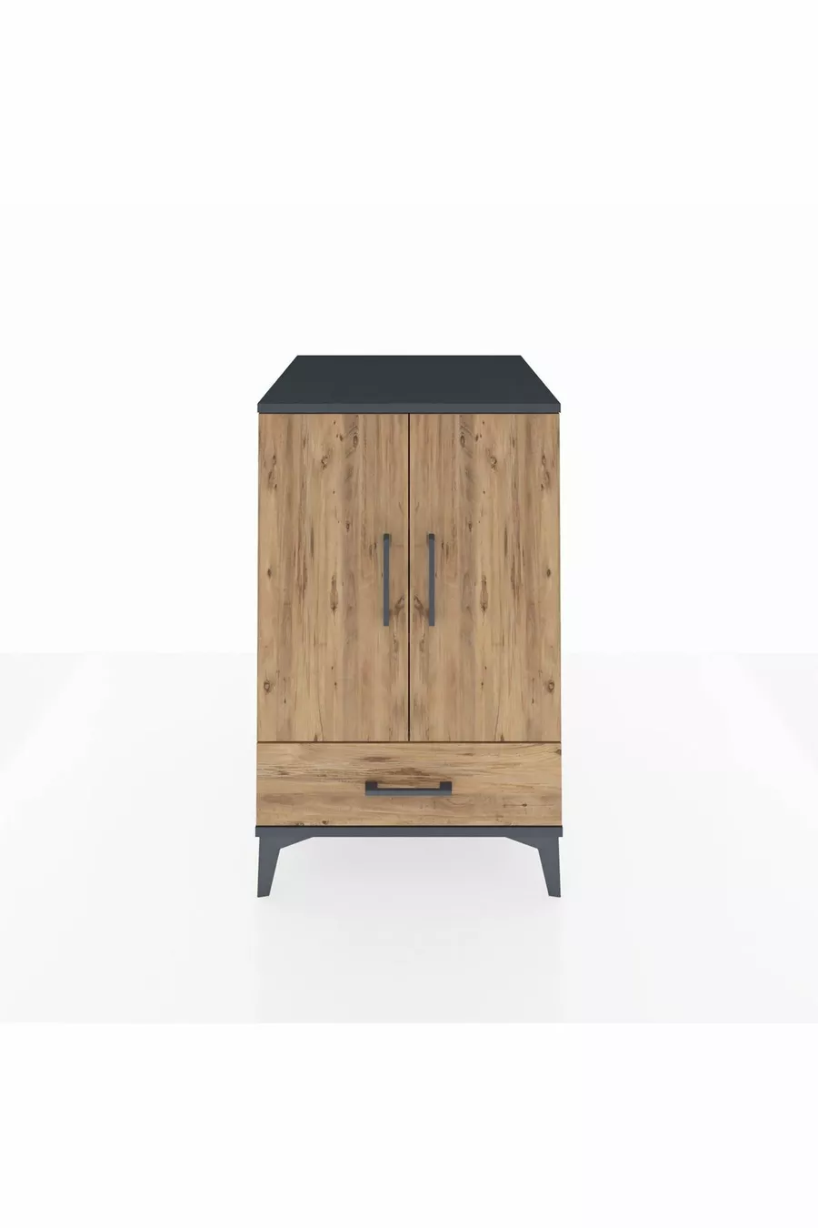Table de chevet Kronos avec 3 étagères, 1 tiroir et 2 portes, Anthracite-Sapin