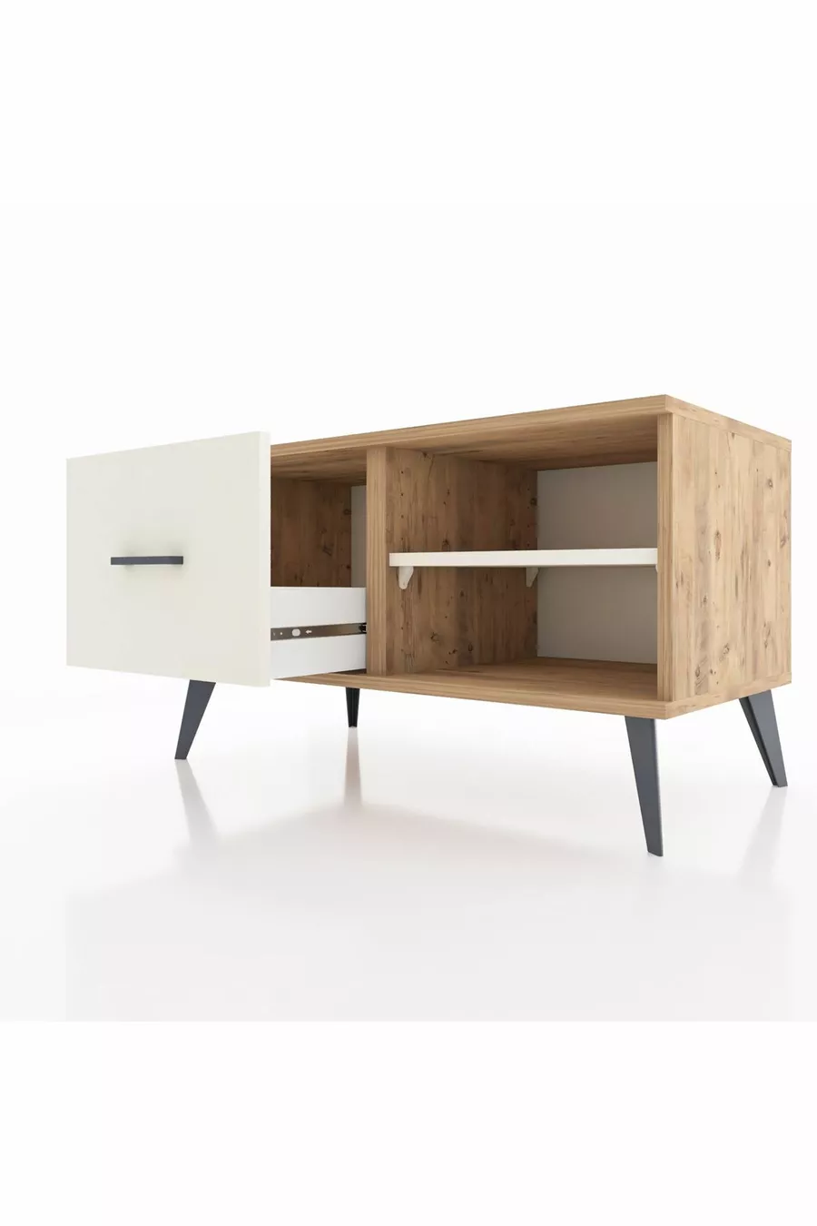 Commode Hyperion à une étagère et un tiroir, pin et marbre d'onyx