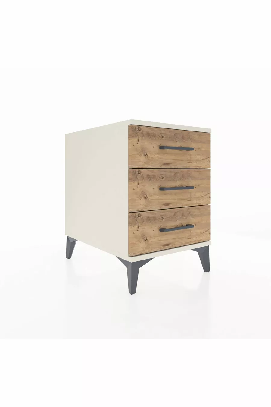 Table de chevet Kronos à 3 tiroirs Aigue-marine-Pin