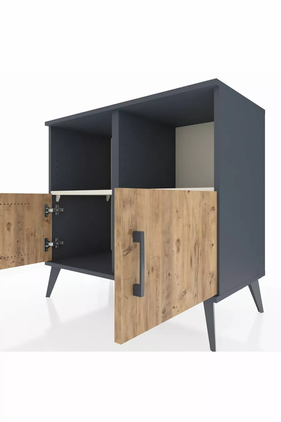 Commode Hyperion 2 étagères 2 portes Anthracite-Pin/Pierre de lune