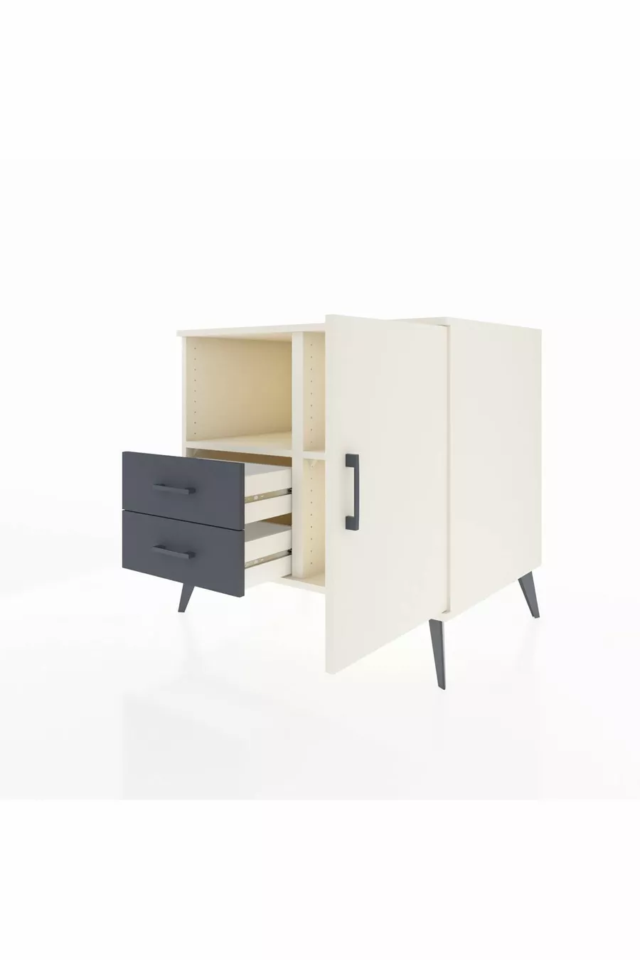 Kronos Comodino 2 Ripiani 2 Cassetti 1 Anta Pietra Lunare/Pietra Lunare/Antracite