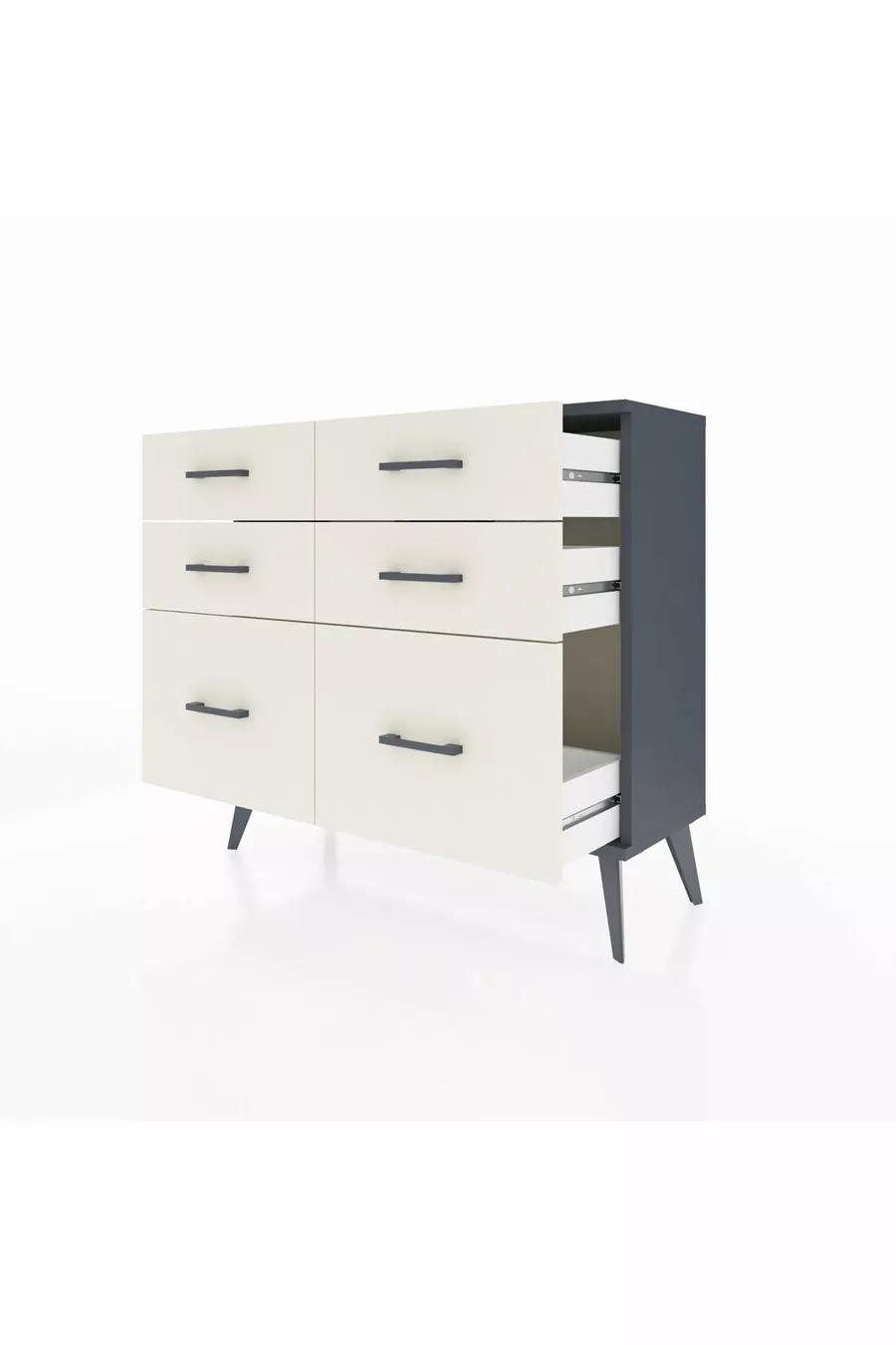 Commode Arges 6 tiroirs Anthracite-Anthracite/Gris quartz