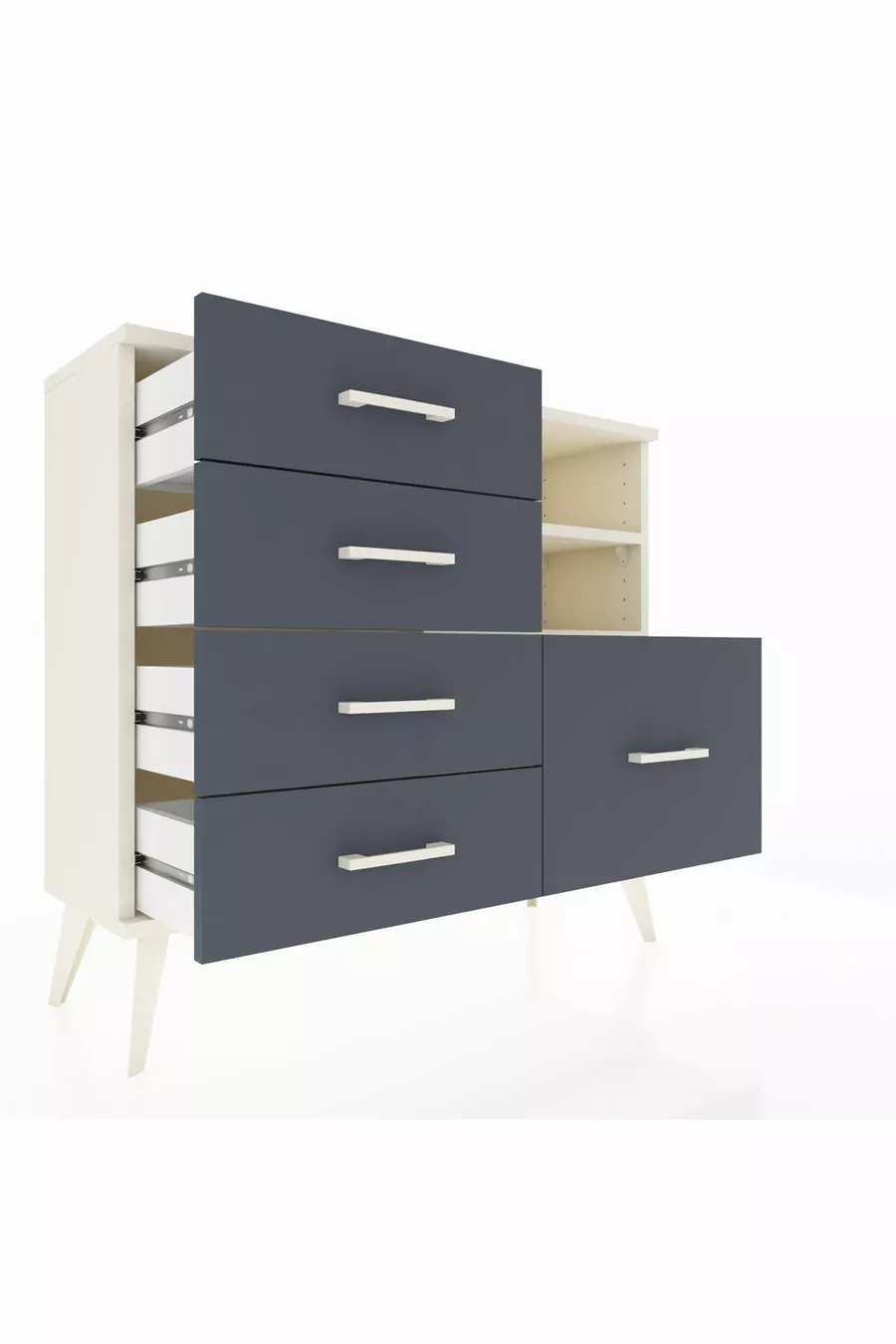 Commode Arges 2 étagères 5 tiroirs Pierre de lune / Anthracite