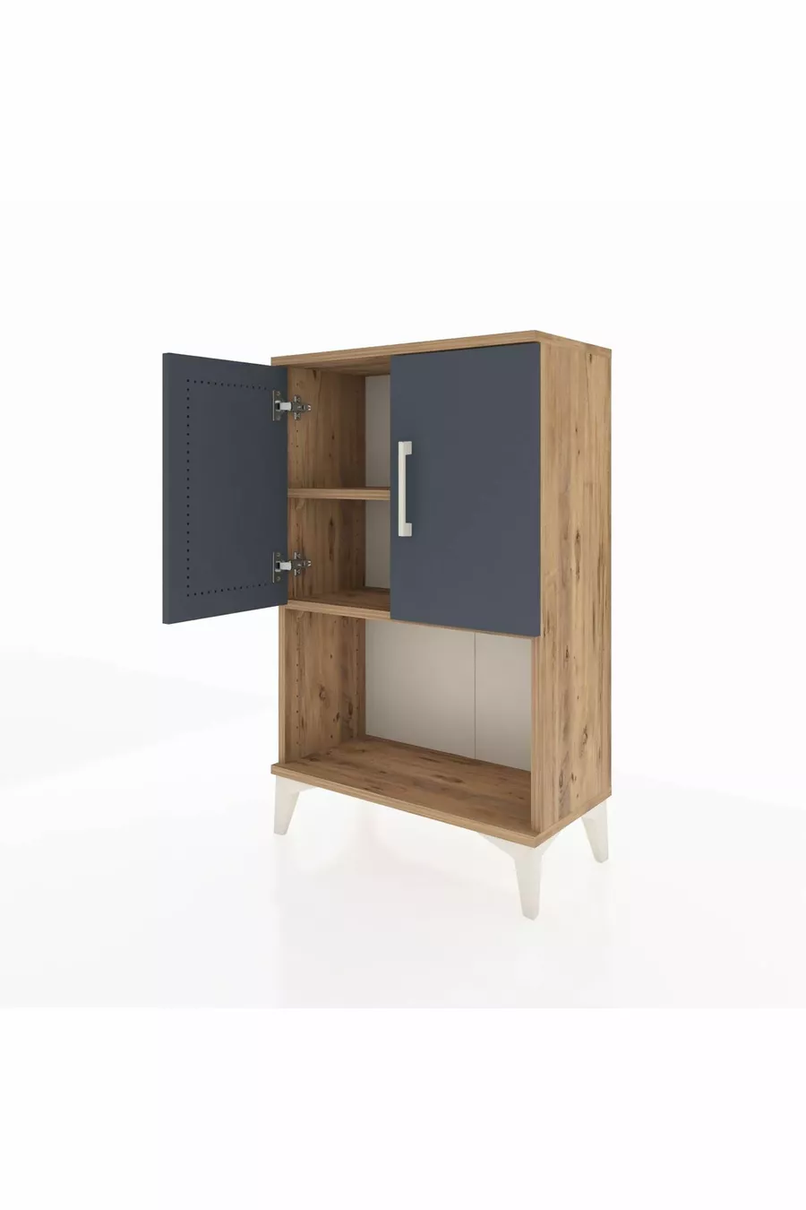 Table de chevet Arges à 2 étagères et 2 portes, pin-anthracite