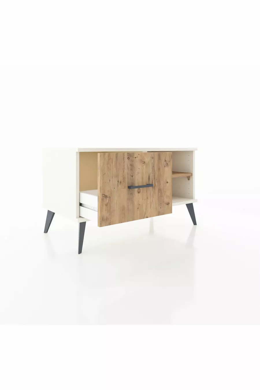 Commode Hyperion à une étagère et un tiroir, Pierre de lune-Pin