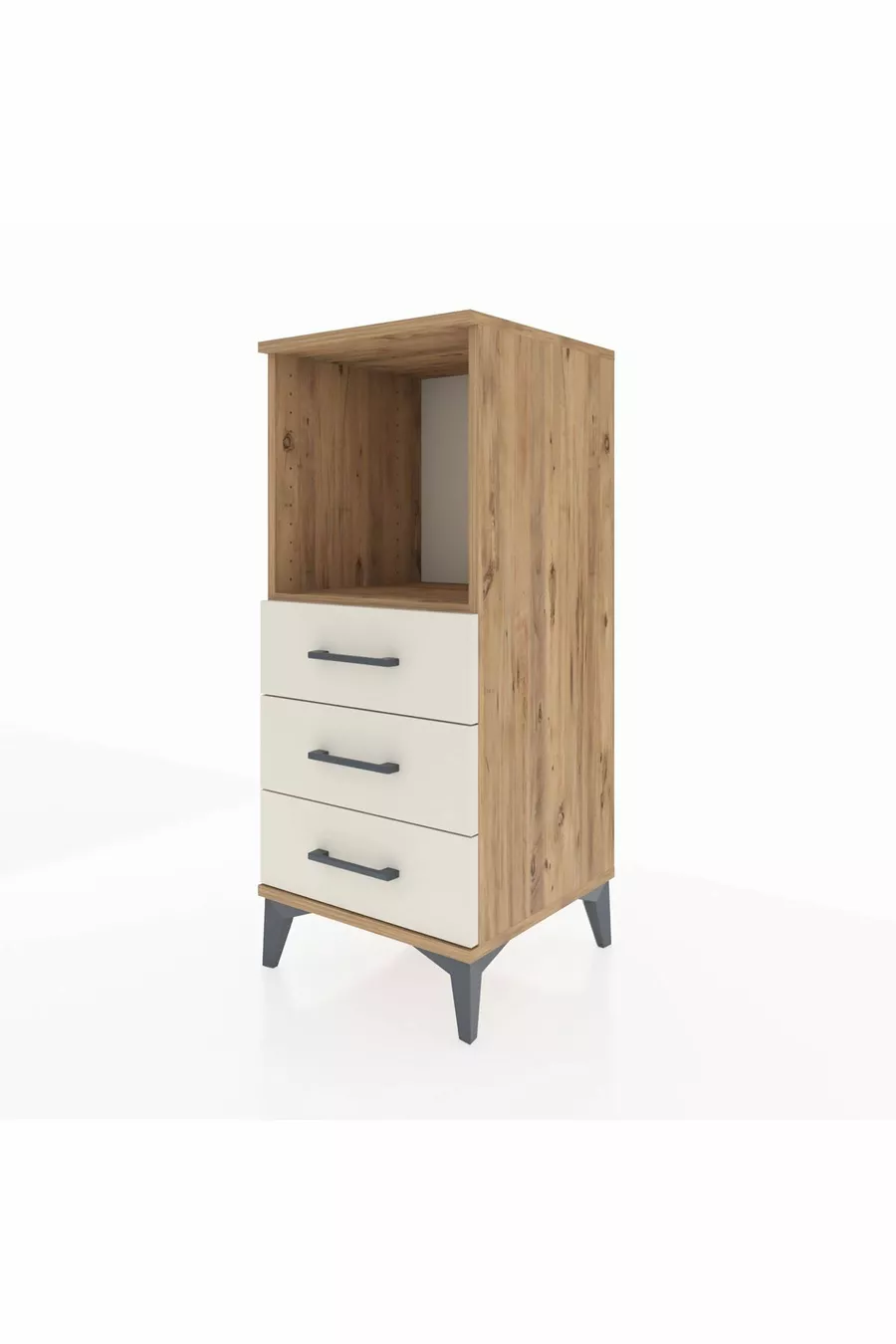 Hyperion Nightstand Single Shelf 3 Drawers Pine-Sandalwood