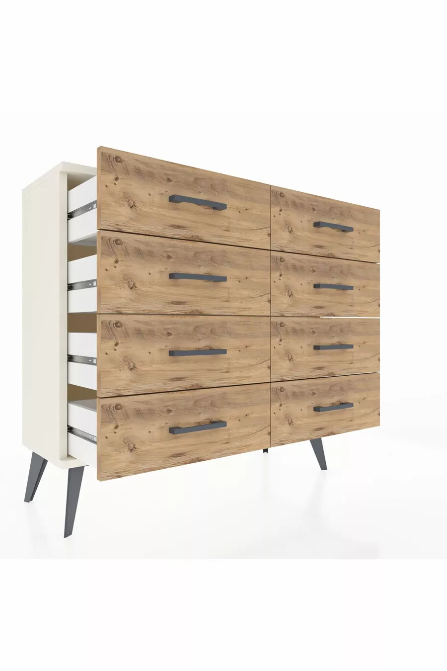Commode Arges 8 tiroirs Pierre d'Agate/Pin