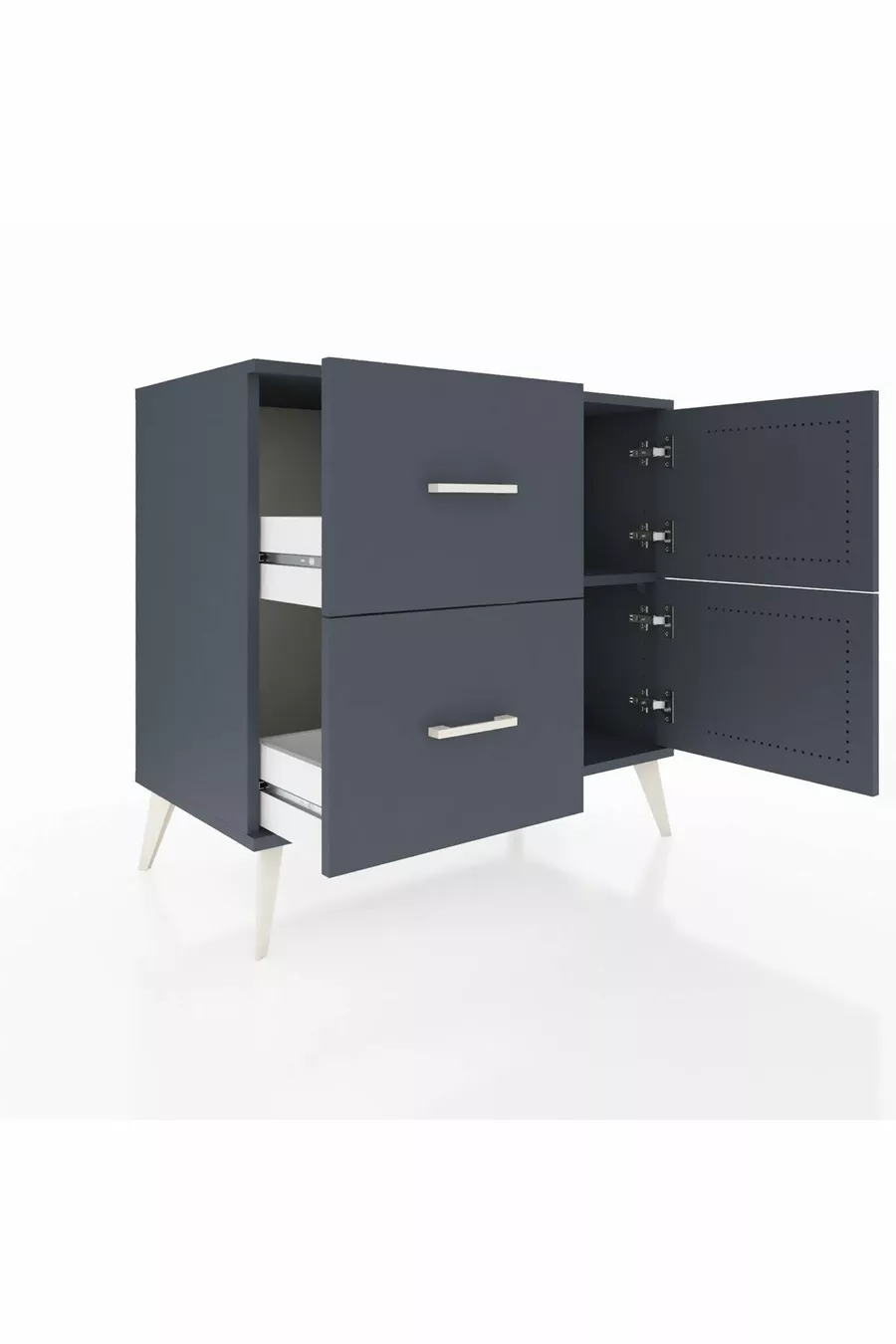 Bahut Hyperion à une étagère, 2 tiroirs et 2 portes, Anthracite-Anthracite