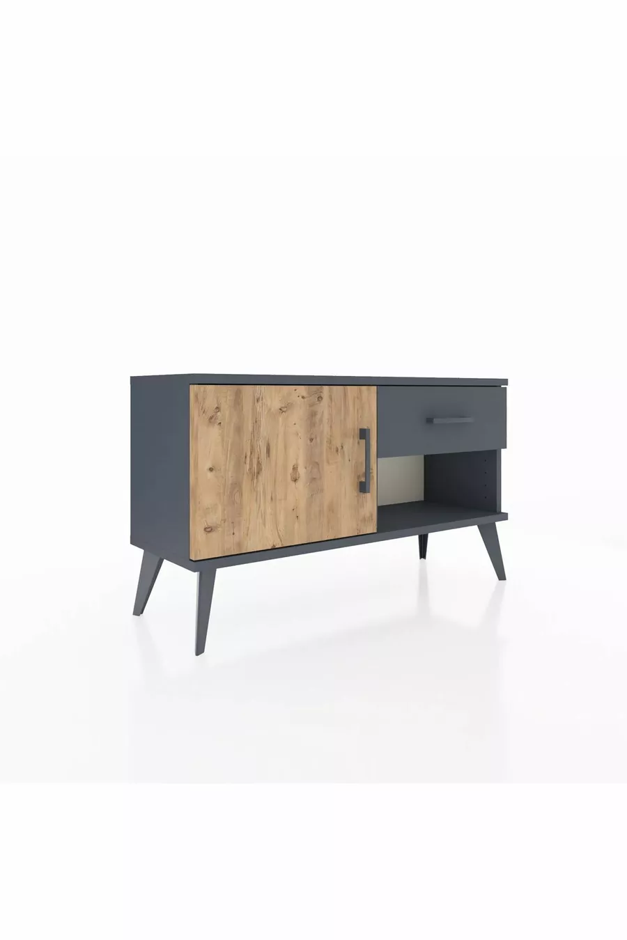 Commode Arges avec une seule étagère, un tiroir et une porte, Anthracite-Pin/Anthracite