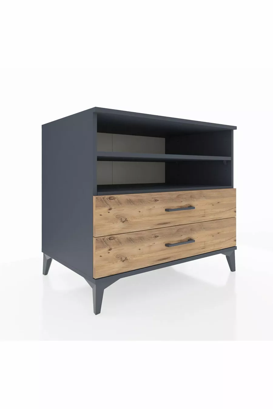 Commode Kronos 2 étagères 2 tiroirs Anthracite-Bois de pin