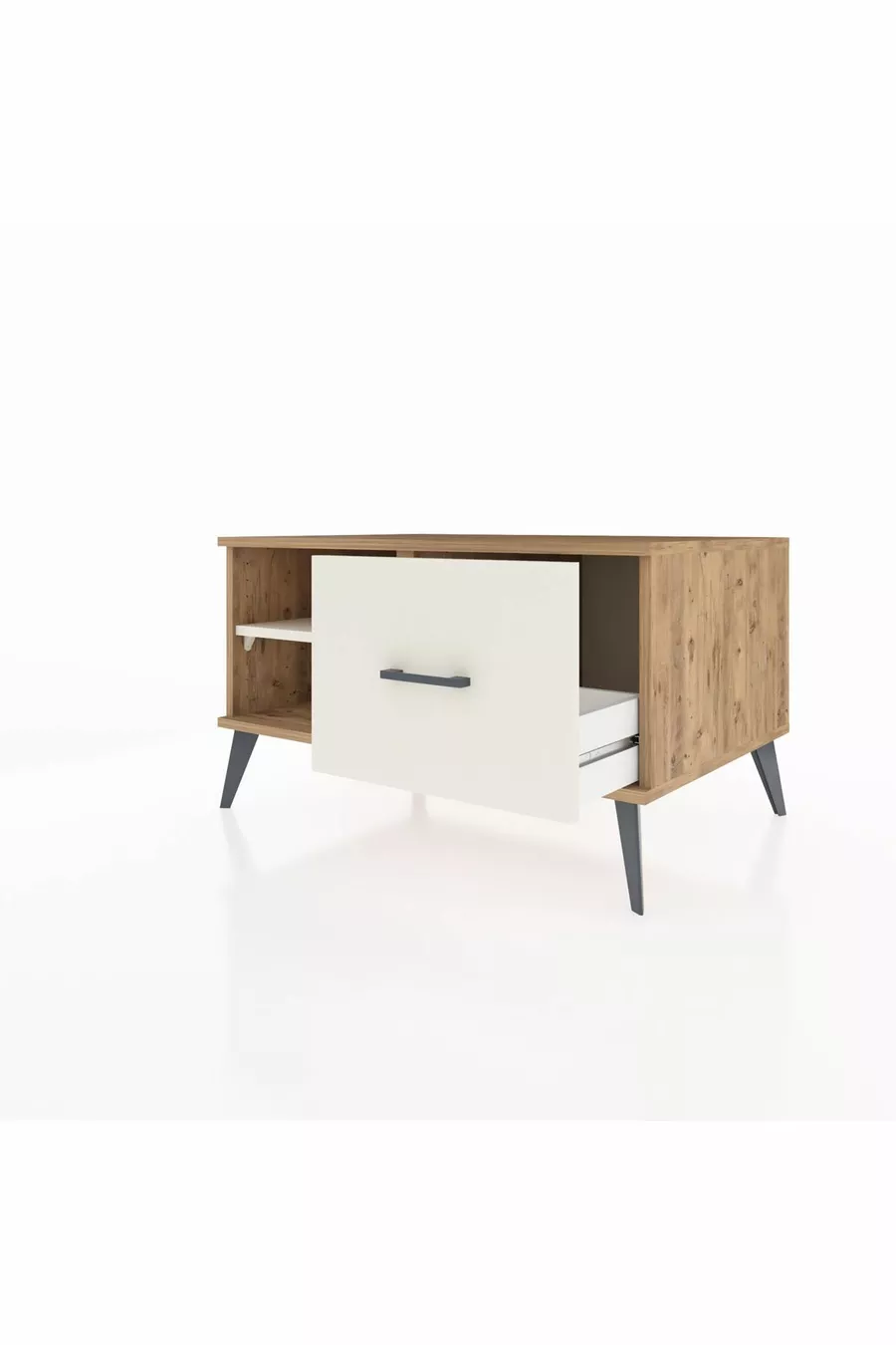 Commode Kronos à une étagère et un tiroir, pin-pierre d'onyx
