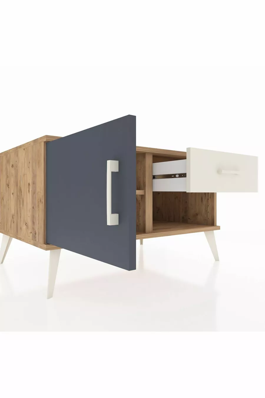 Commode Kronos avec une étagère, un tiroir et une porte, pin-anthracite/pierre de lune