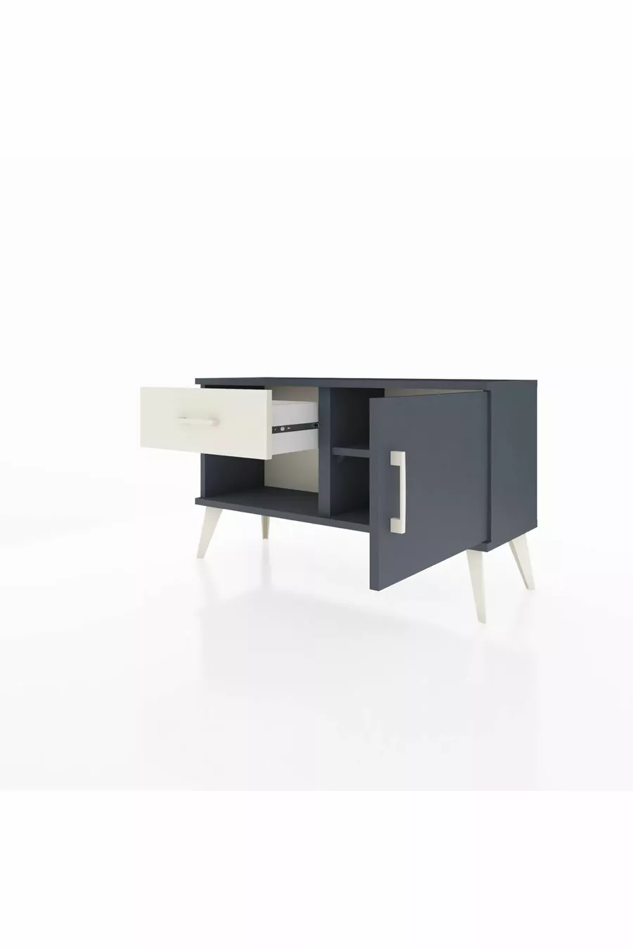 Comò Arges con un solo ripiano, un cassetto e una porta, Antracite-Antracite/Pietra di luna