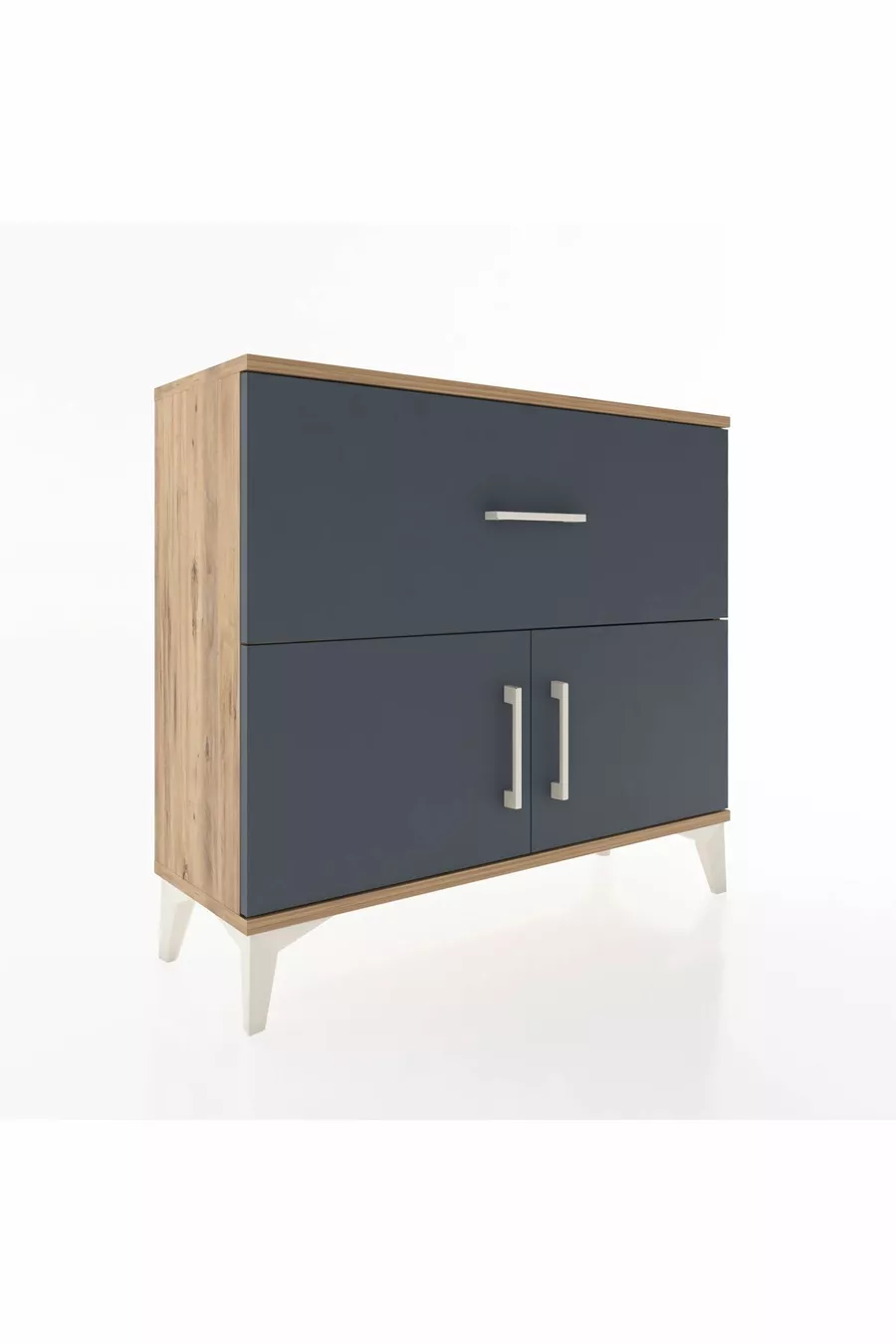 Commode Arges à une étagère, un tiroir et deux portes en pin-anthracite