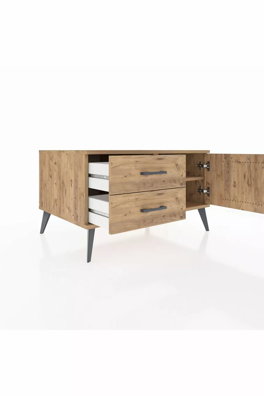 Commode Kronos avec une étagère, 2 tiroirs et une porte, pin-pin