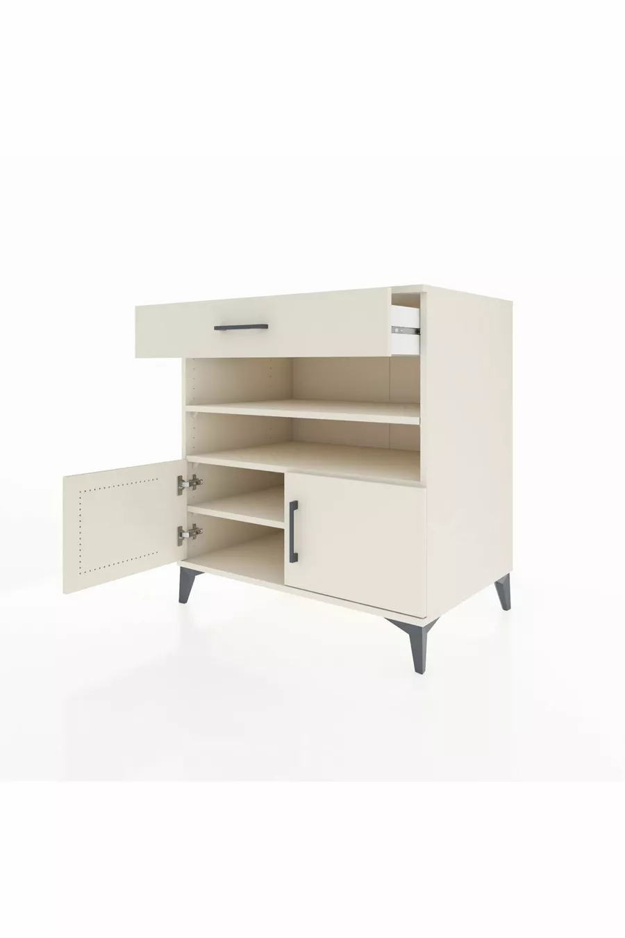 Commode Kronos avec 3 étagères, 1 tiroir et 2 portes, Pierre de Lune-Pier de Lune