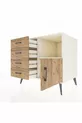 Commode Kronos avec une étagère, 4 tiroirs et une porte, Pierre de Lune-Pin