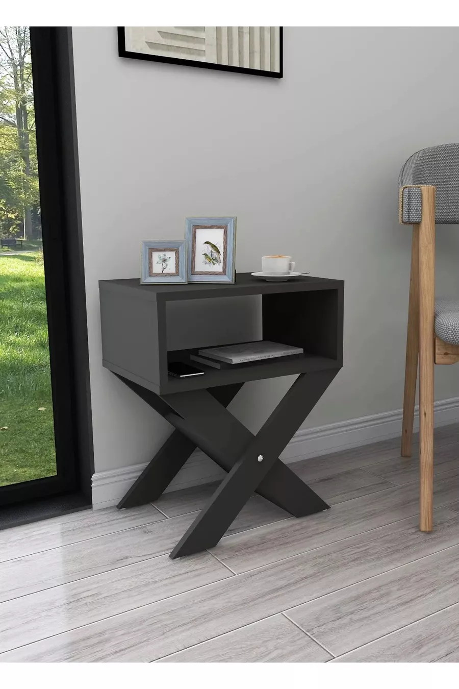 Тумбочка с газетницей на ножках Home Enda X, кофейный столик, антрацит