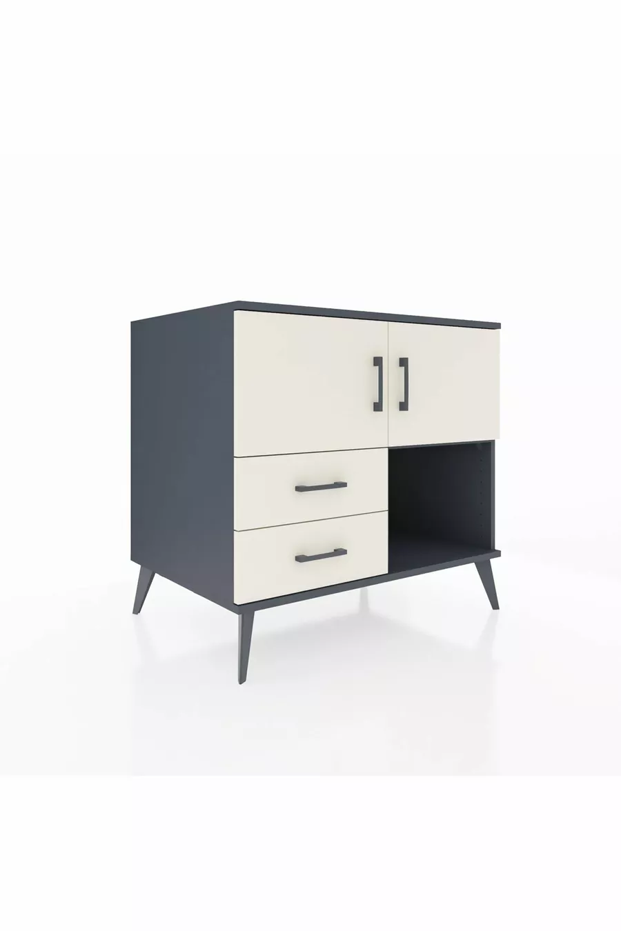 Commode Kronos avec 2 étagères, 2 tiroirs et 2 portes Anthracite-Pierre de lune